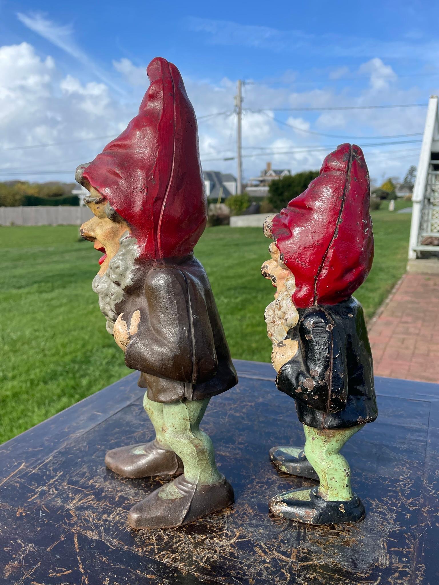 American Pair Pointed Hat Garden Gnomes Good Luck Sculptures Original Paint 2