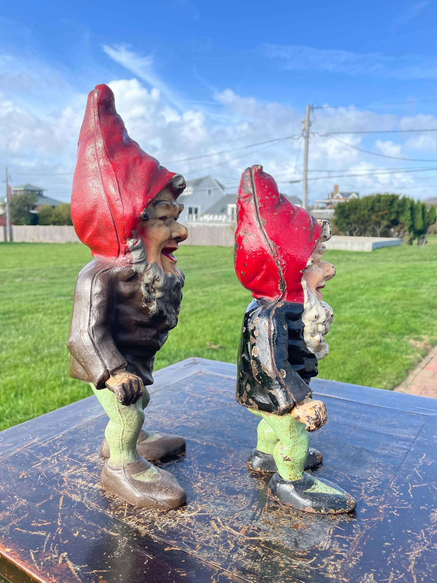 American Pair Pointed Hat Garden Gnomes Good Luck Sculptures Original Paint 6