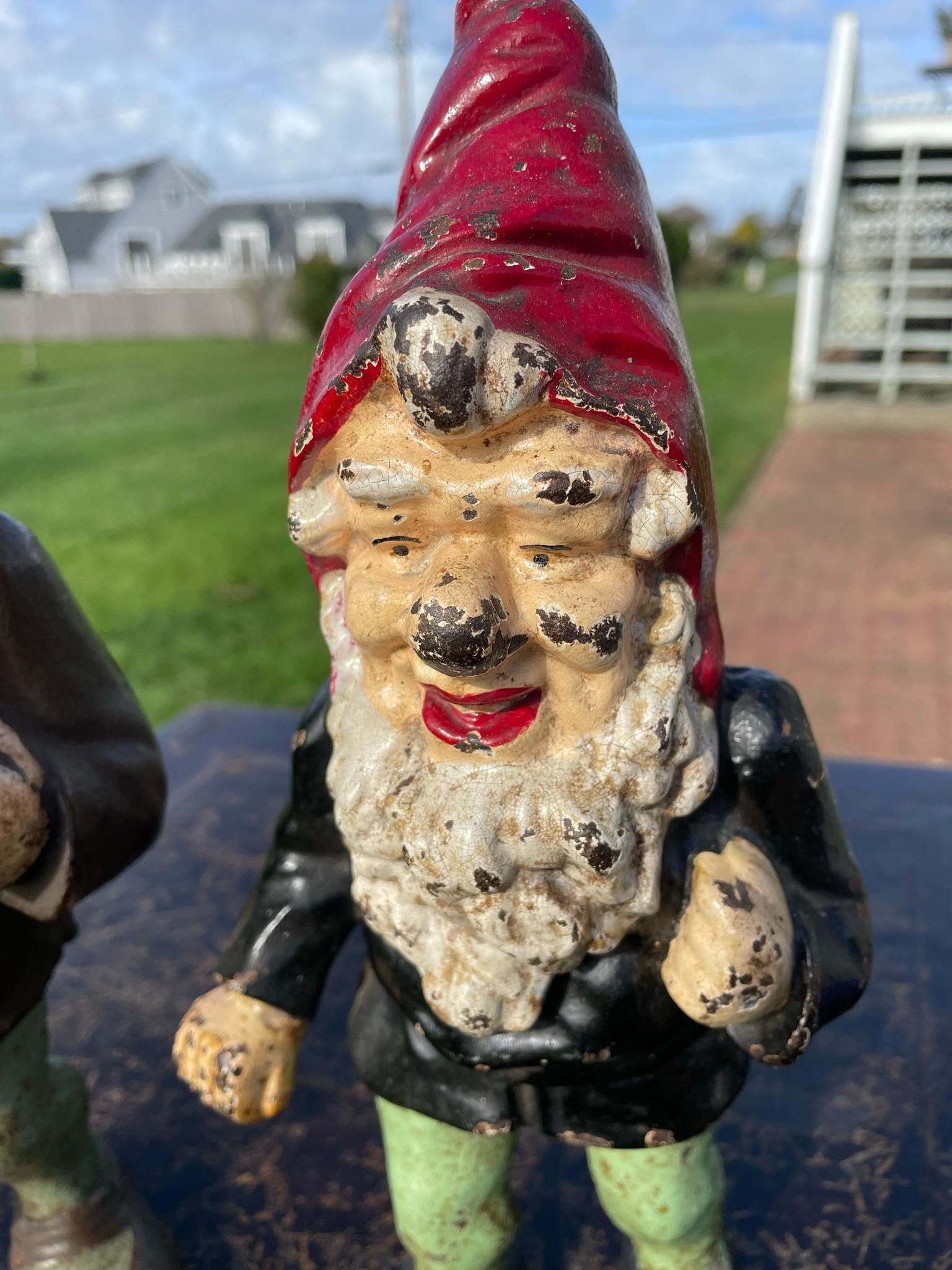 American Pair Pointed Hat Garden Gnomes Good Luck Sculptures Original Paint 1