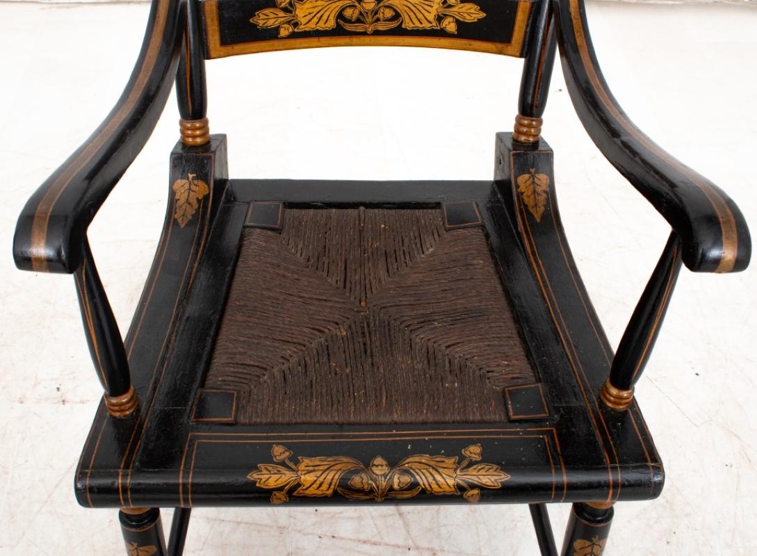 Wood American Parcel-Gilt Ebonized Hitchcock Chair