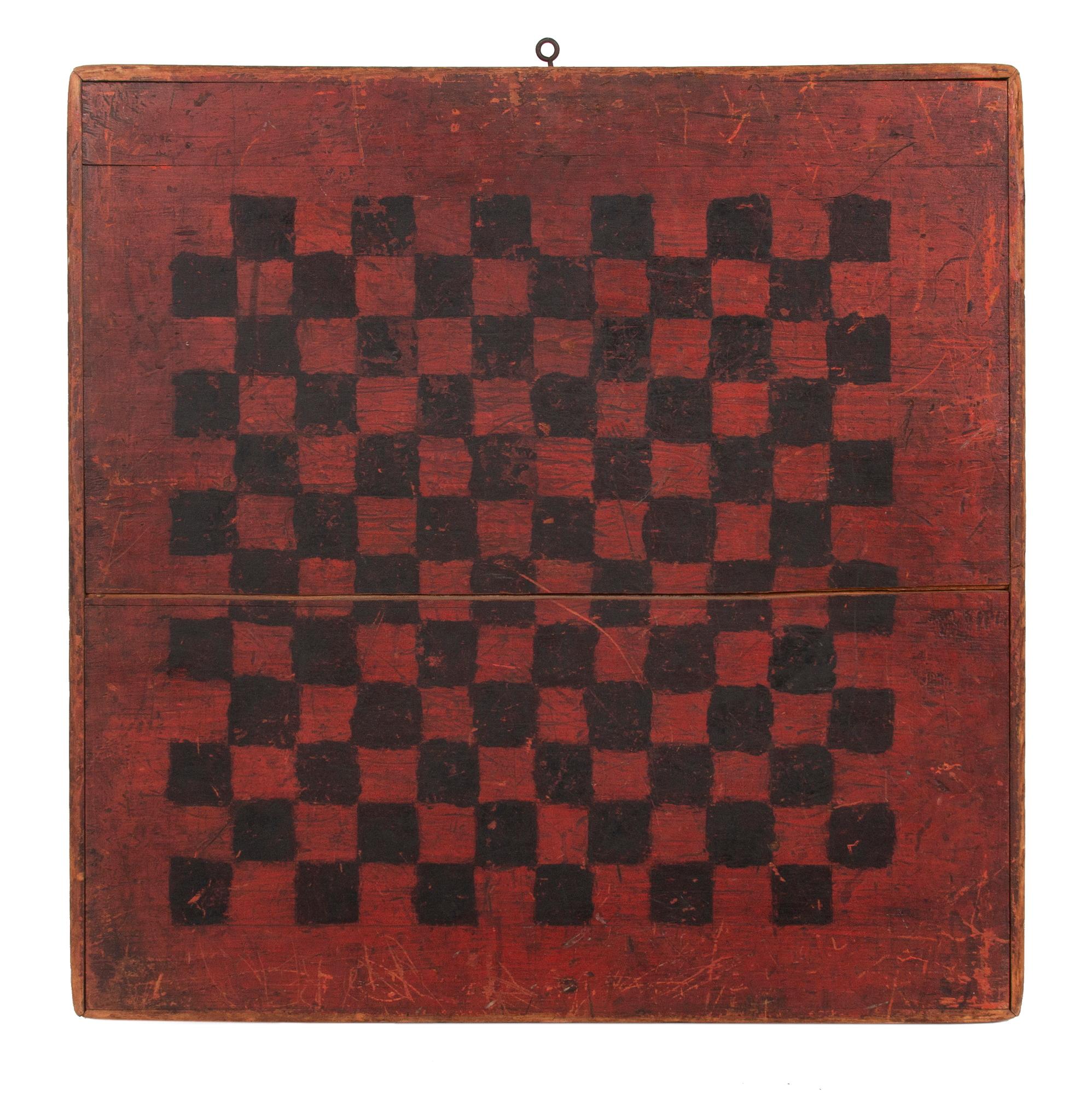 American Parcheesi Board in Salmon & Black Paint, circa 1830-1850 In Good Condition In York County, PA