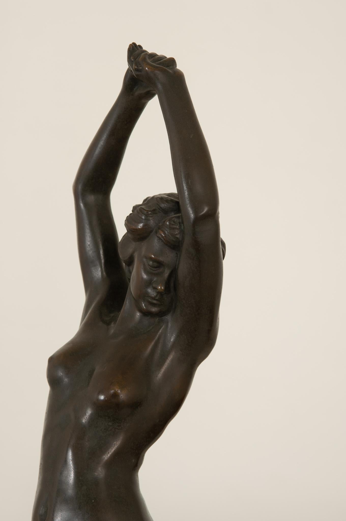 Hand-Crafted American Patinated Bronze of “Greeting the Dawn” For Sale