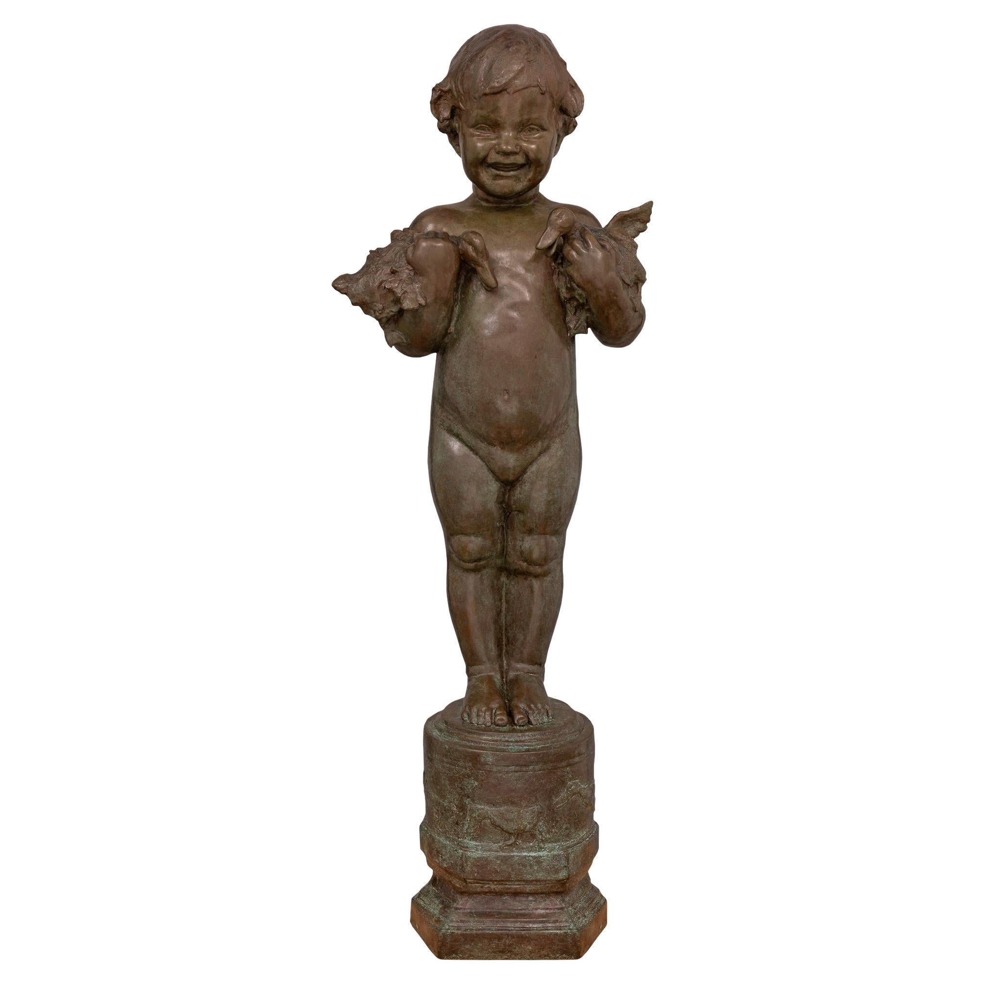 American Patinated Bronze Statue of 'Duck Baby', Signed Edith Barretto Parsons For Sale