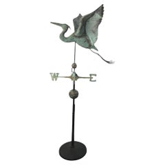 Used American Patinated Copper Full Bodied Stork Directional Weathervane