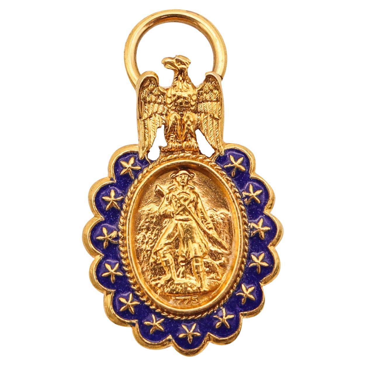 American Patriotic 1883-1937 Sons of the Revolution Medal 19Kt Gold Blue Enamel