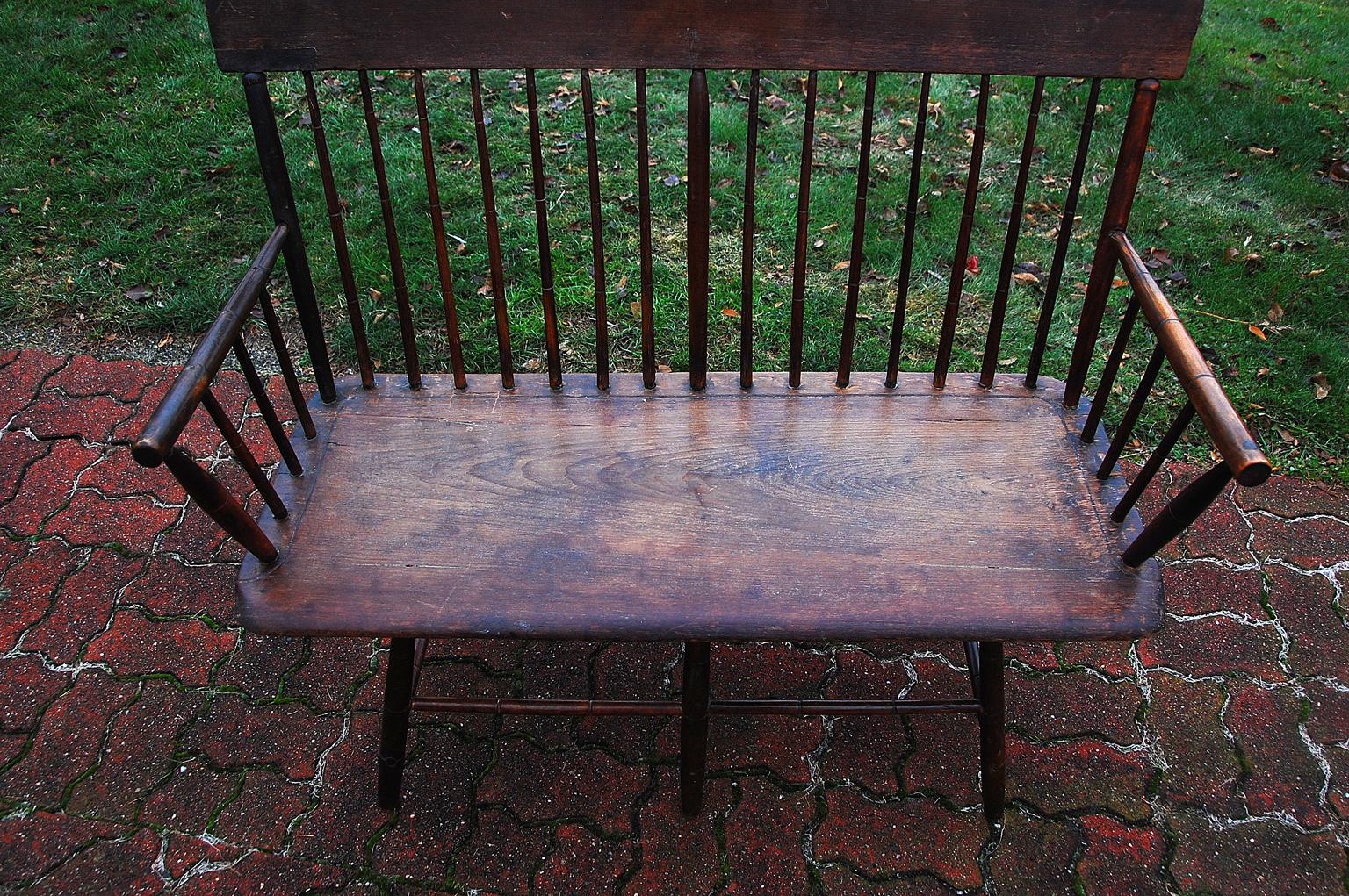 American Period Windsor Settee, Bamboo Turned Spindles, Early 19th Century 2