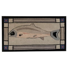 American Pictorial Fish Hand Hooked Rug, Mounted