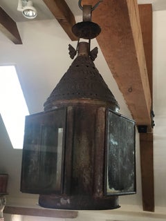 American Pierced Tin Lantern with Three Windows