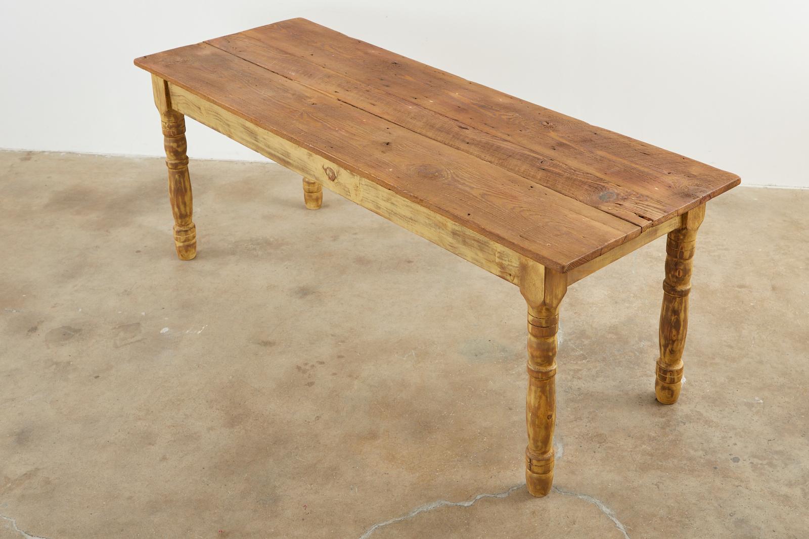 American Pine Barnwood Painted Farmhouse Dining Table For Sale 6