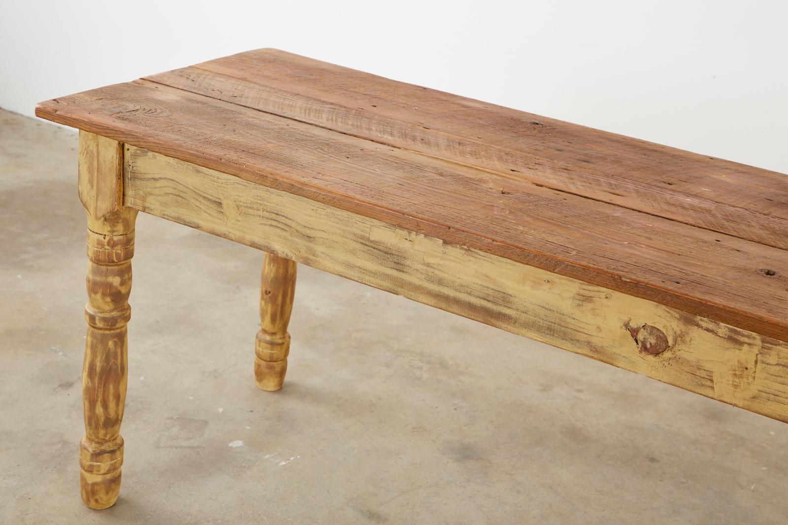 American Pine Barnwood Painted Farmhouse Dining Table In Distressed Condition For Sale In Rio Vista, CA