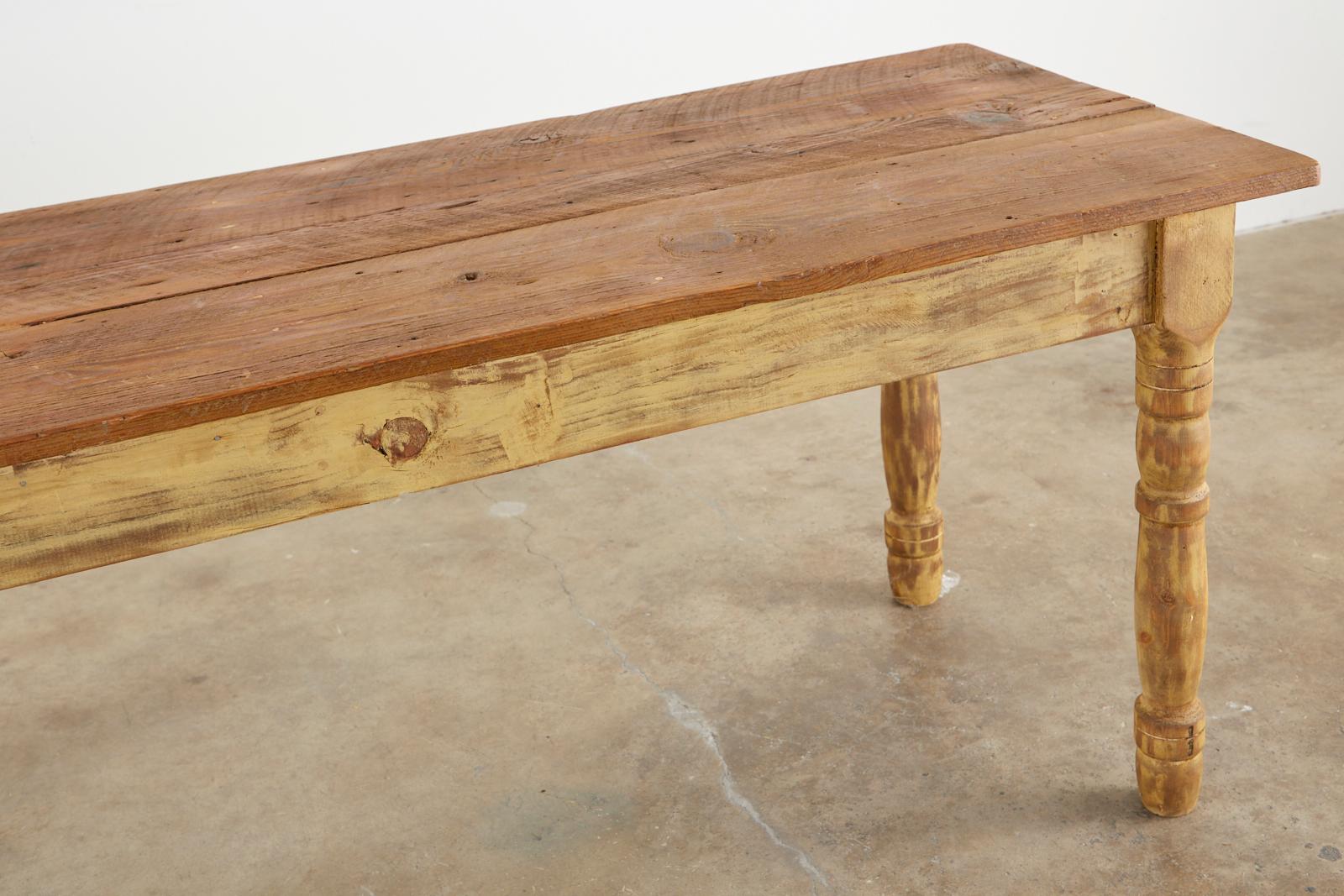 20th Century American Pine Barnwood Painted Farmhouse Dining Table For Sale