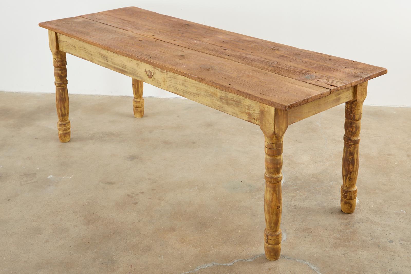 American Pine Barnwood Painted Farmhouse Dining Table For Sale 1