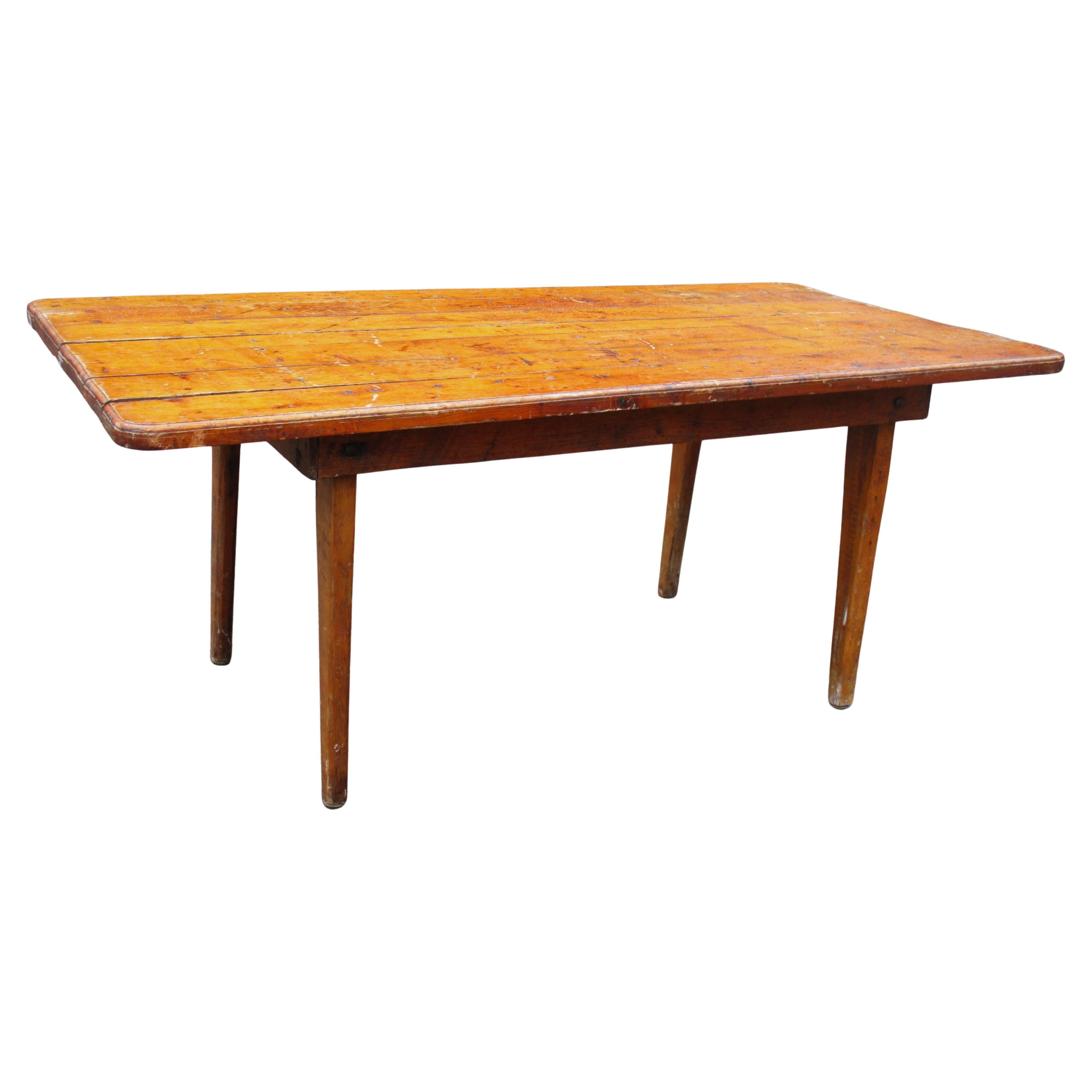 Hand-Crafted American Pine Farm Table, 1940's For Sale