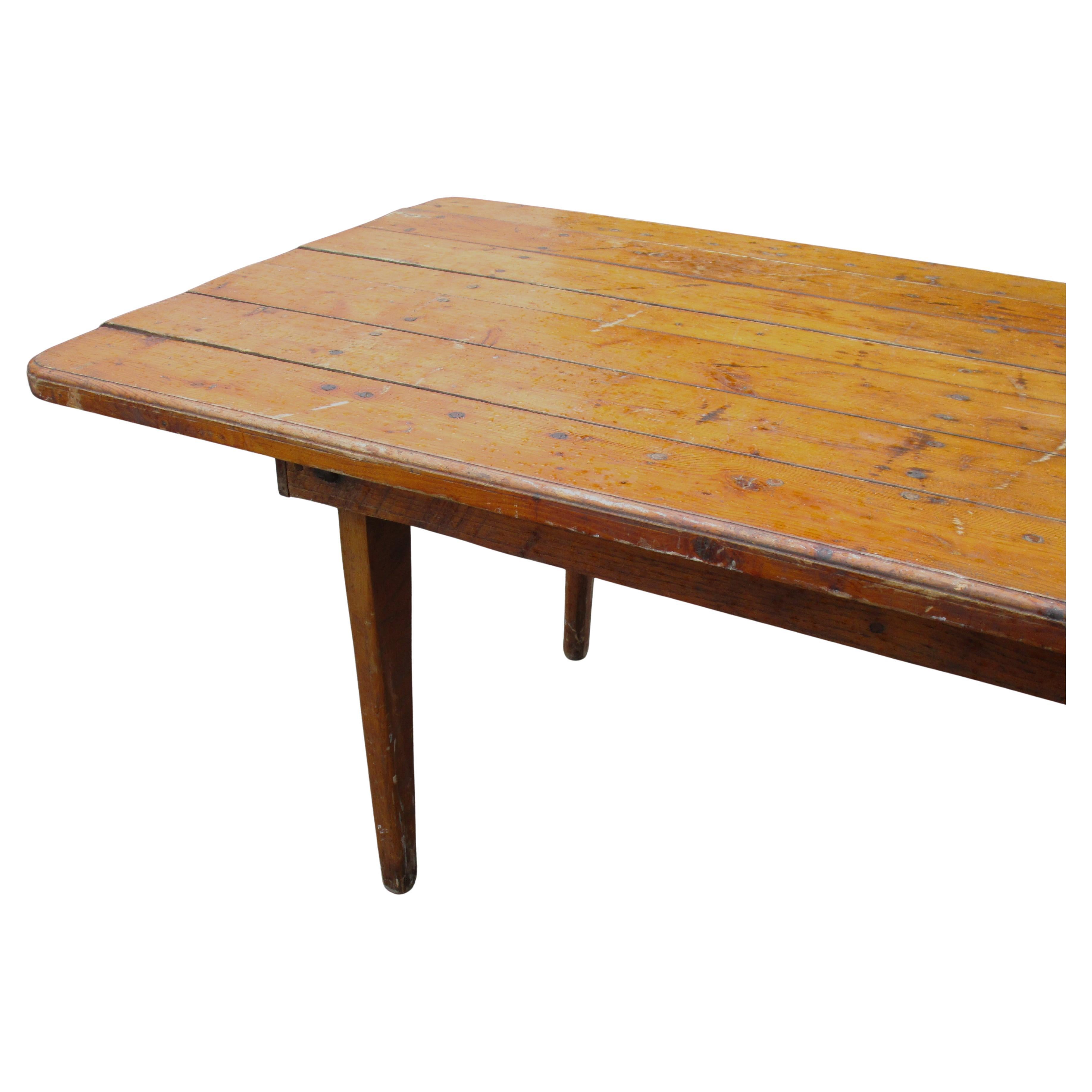 Iron American Pine Farm Table, 1940's For Sale