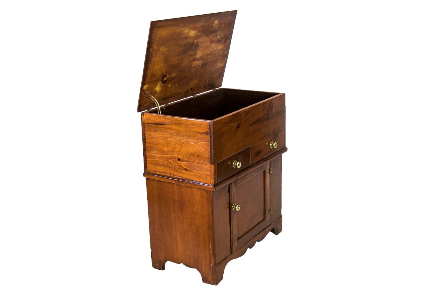 Brass American Pine Lift Top Commode For Sale