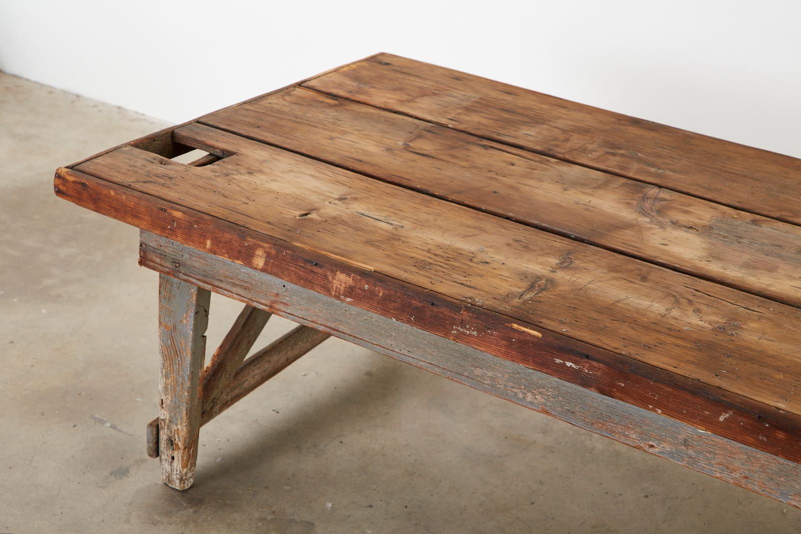 20th Century American Pine Primitive Work Table or Coffee Table For Sale