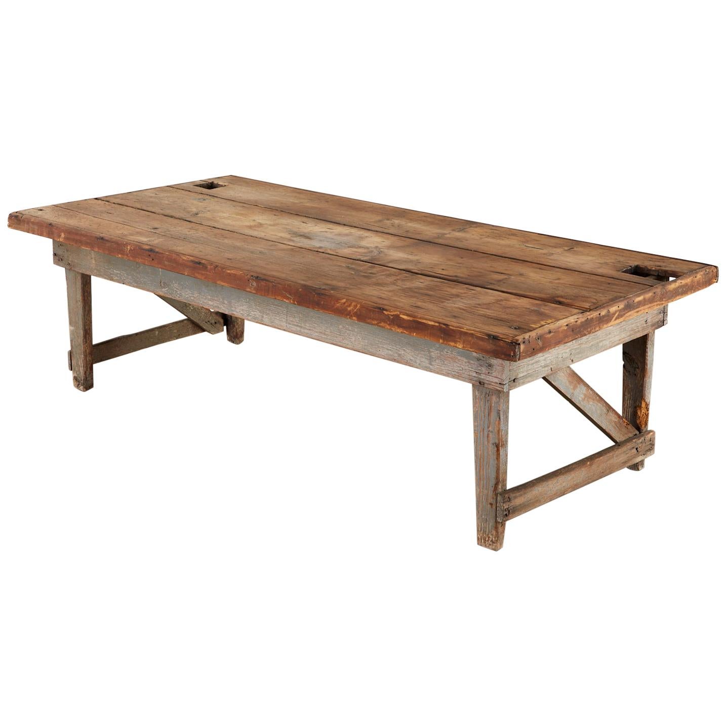 American Pine Primitive Work Table or Coffee Table For Sale