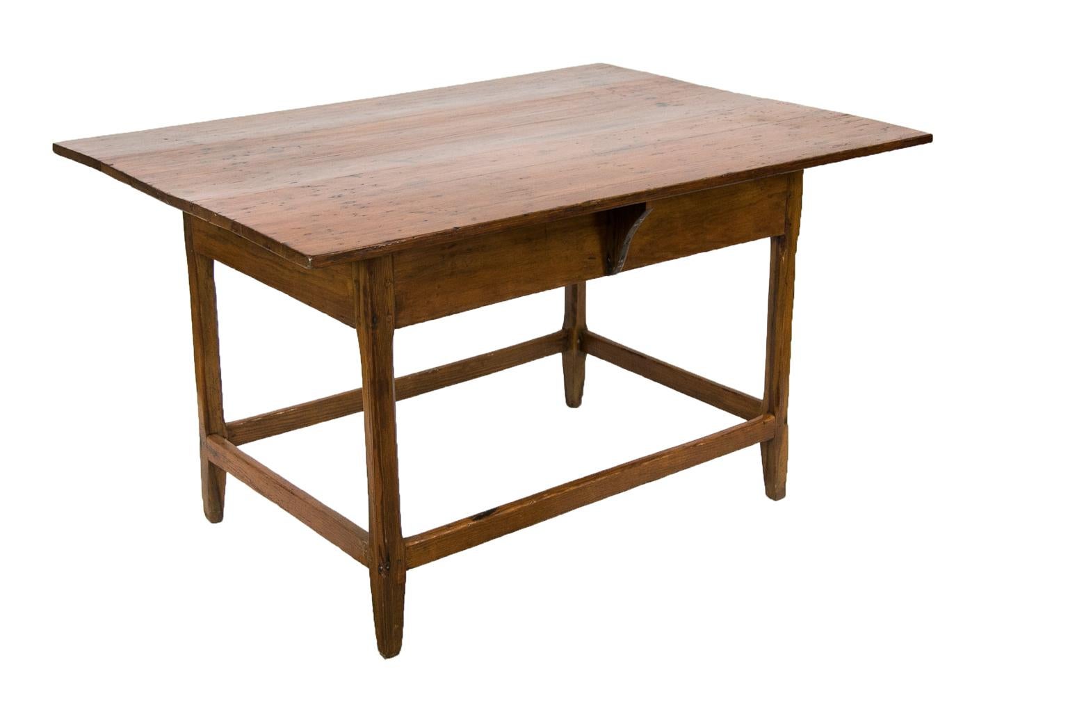 19th Century  American Pine Stretcher Base Table For Sale