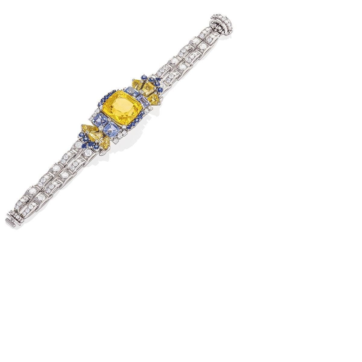 American Platinum Bracelet with Diamonds and Sapphires by Oscar Heyman In Excellent Condition In New York, NY