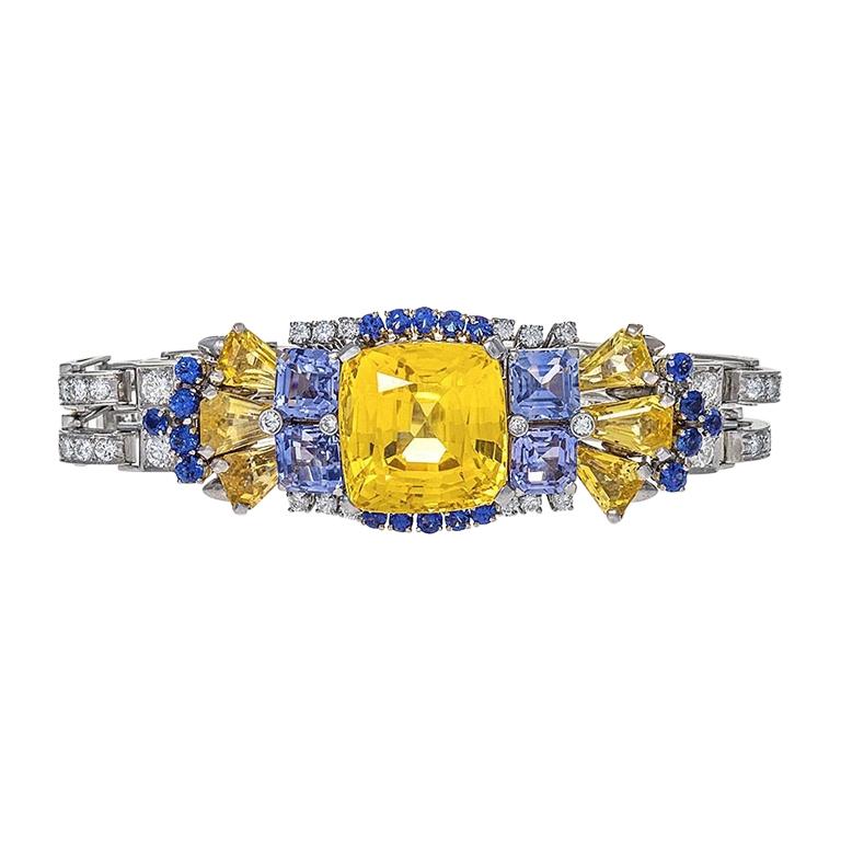 American Platinum Bracelet with Diamonds and Sapphires by Oscar Heyman