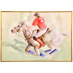 American Polo Painting, "Polo Player" Signed Jolly 79, Antonio Herrera #3 Mexico