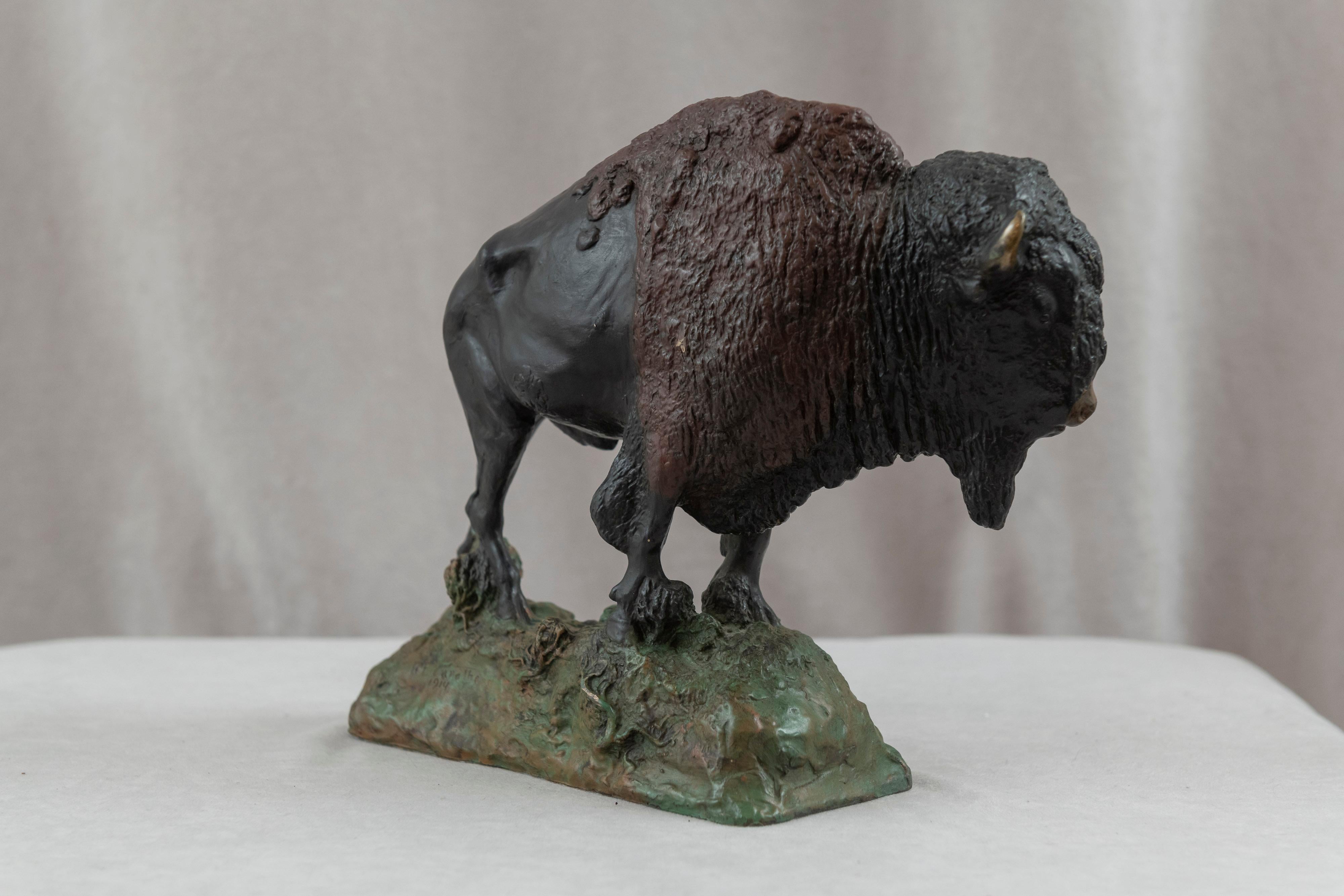 American Polychrome Bronze Bison, Artist Signed, Dated 1914 For Sale 1