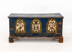 American Folk Art Blanket Chest, Hand-Painted Wood, Circa 1800