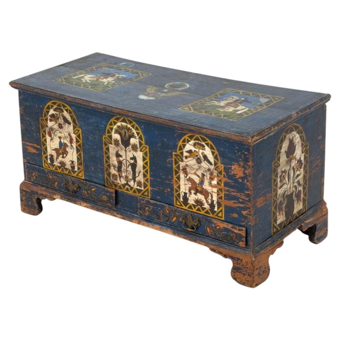American Folk Art Blanket Chest, Hand-Painted Wood, Circa 1800