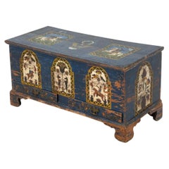 American Folk Art Blanket Chest, Hand-Painted Wood, Circa 1800