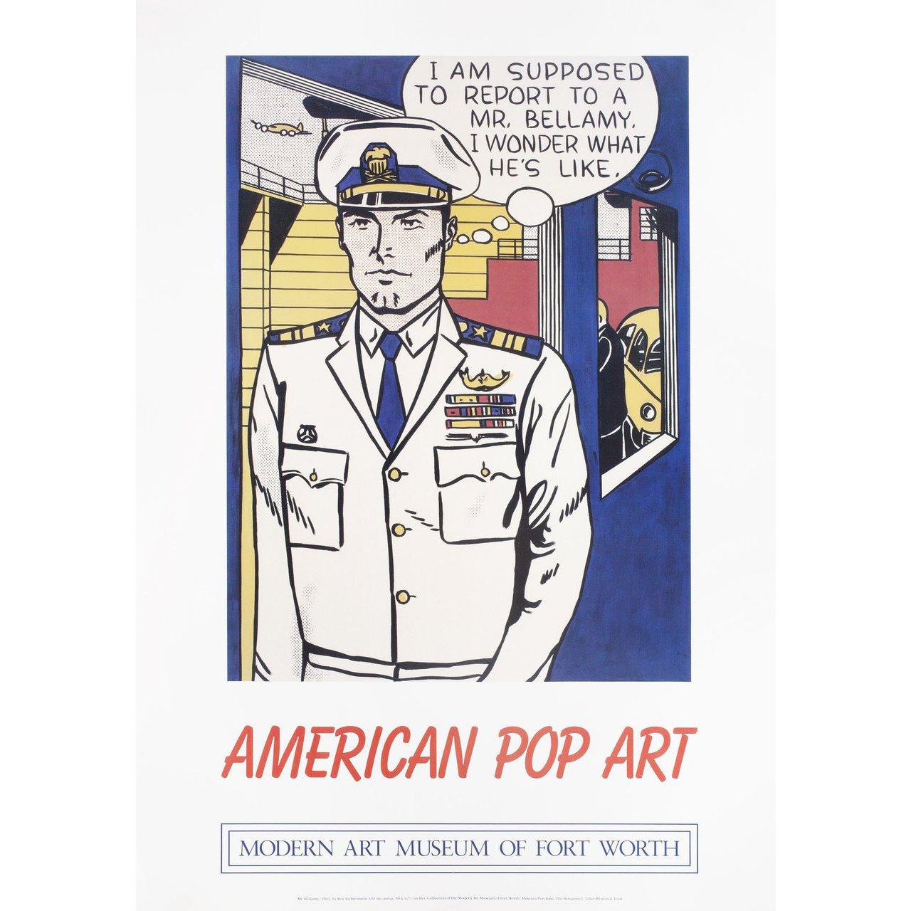Original 2012 U.S. poster by Roy Lichtenstein for the exhibition American Pop Art. Fine condition, rolled with slight edge wear. Please note: the size is stated in inches and the actual size can vary by an inch or more.