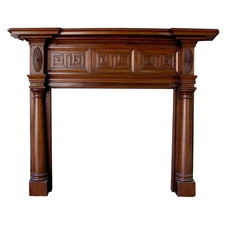 American Poplar Greek Key & Sunburst Fire Place Mantel . Circa 1820