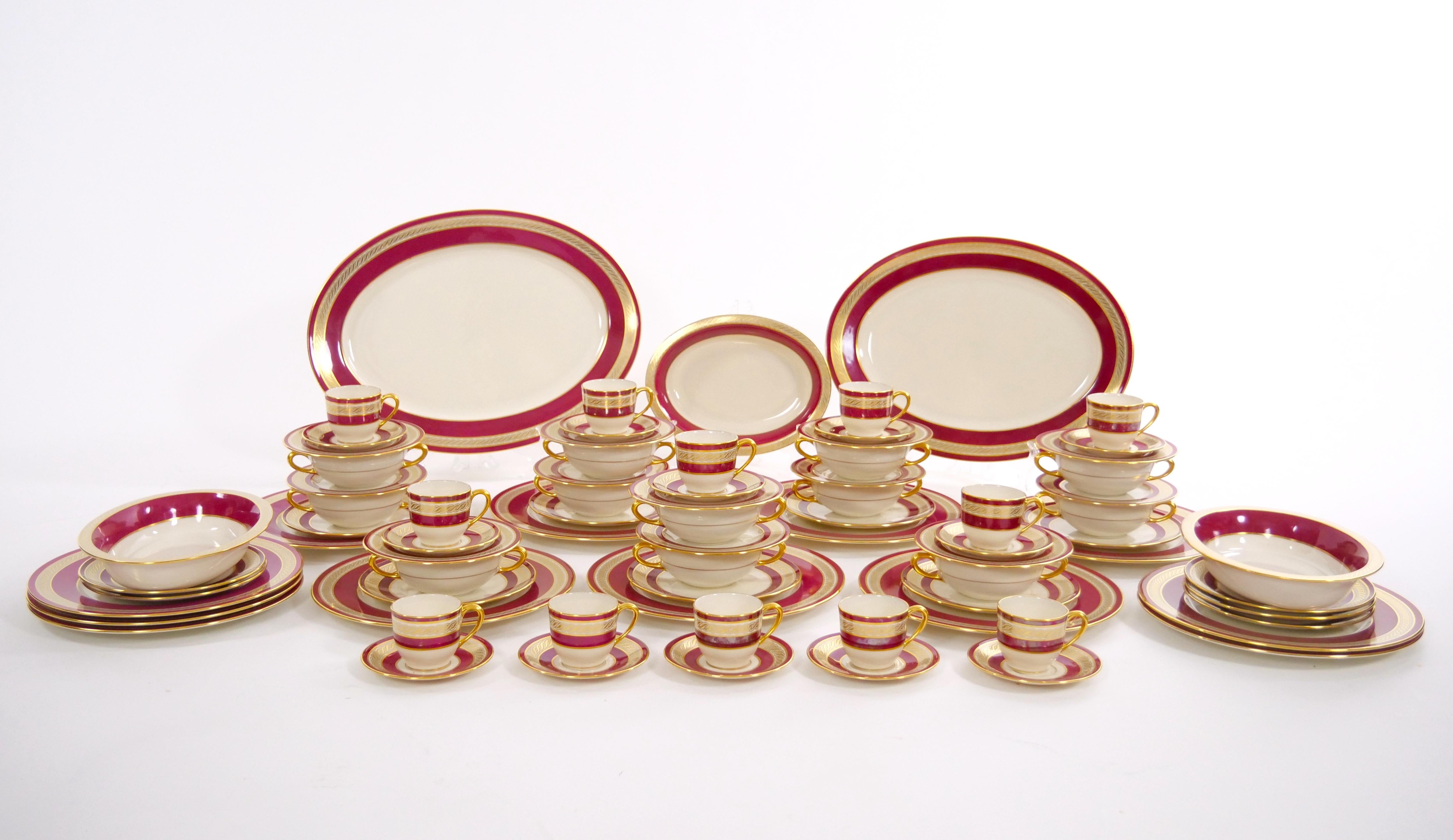 American Porcelain/Gilt Braid Decorated By Lenox for J.E Caldwell Dinner Set For Sale 8