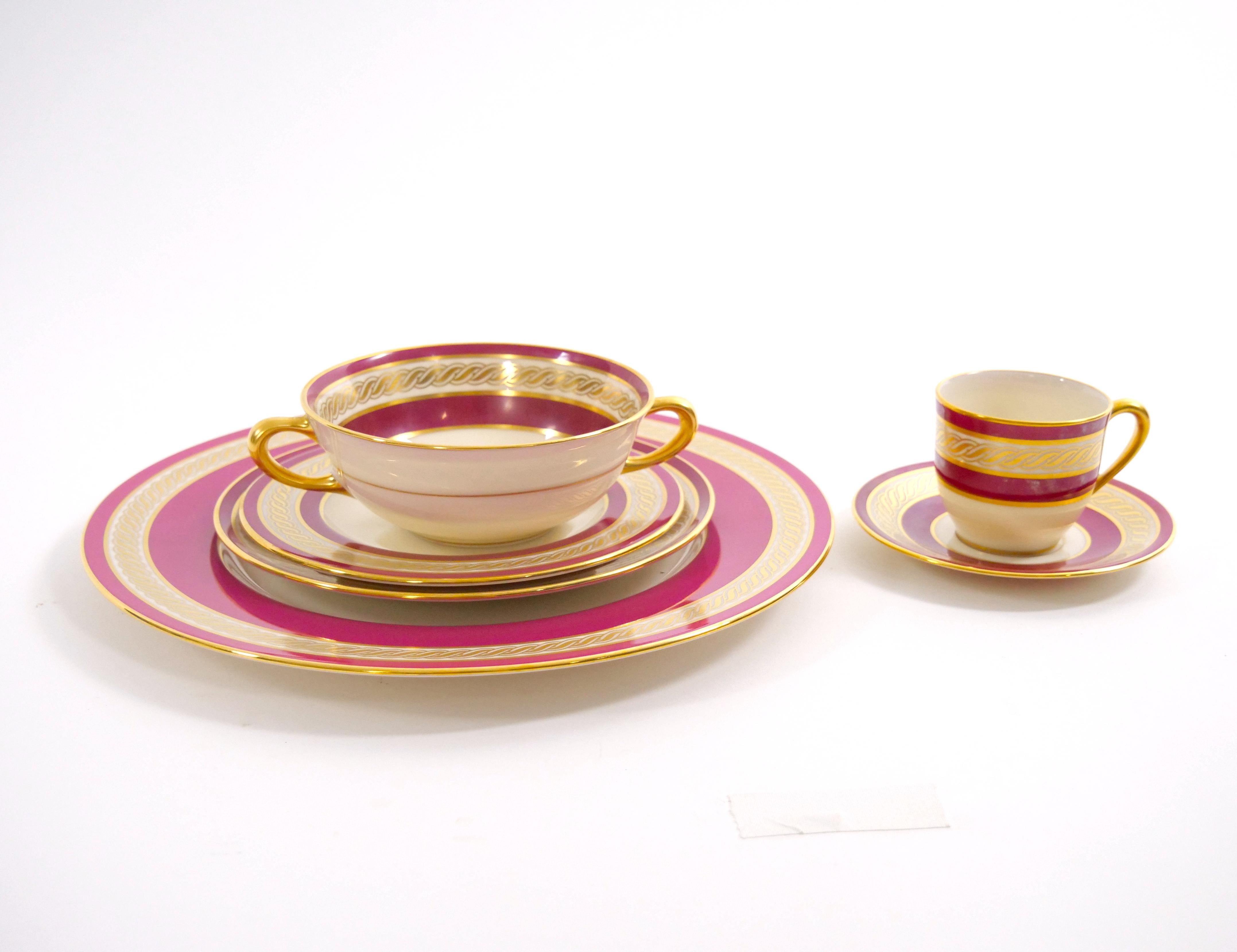 American Porcelain/Gilt Braid Decorated By Lenox for J.E Caldwell Dinner Set For Sale 9