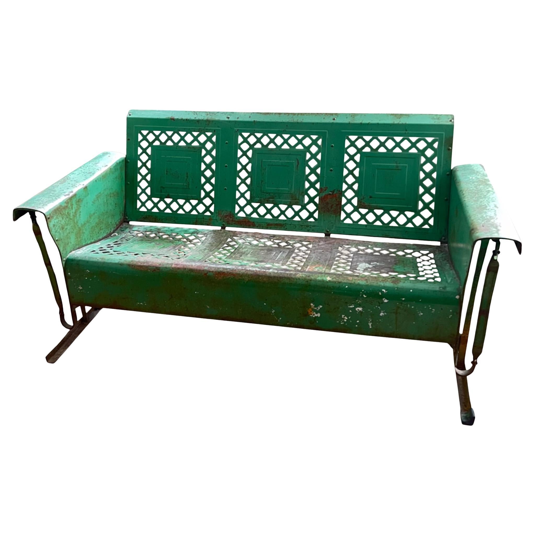 American Porch Glider with Original Green Paint, 1950s by Bunting