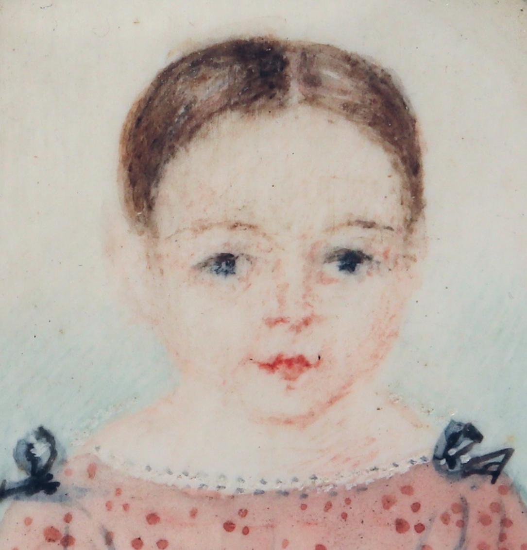 Folk Art American Portrait Miniature of a Young Girl