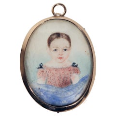 Antique American Portrait Miniature of a Young Girl