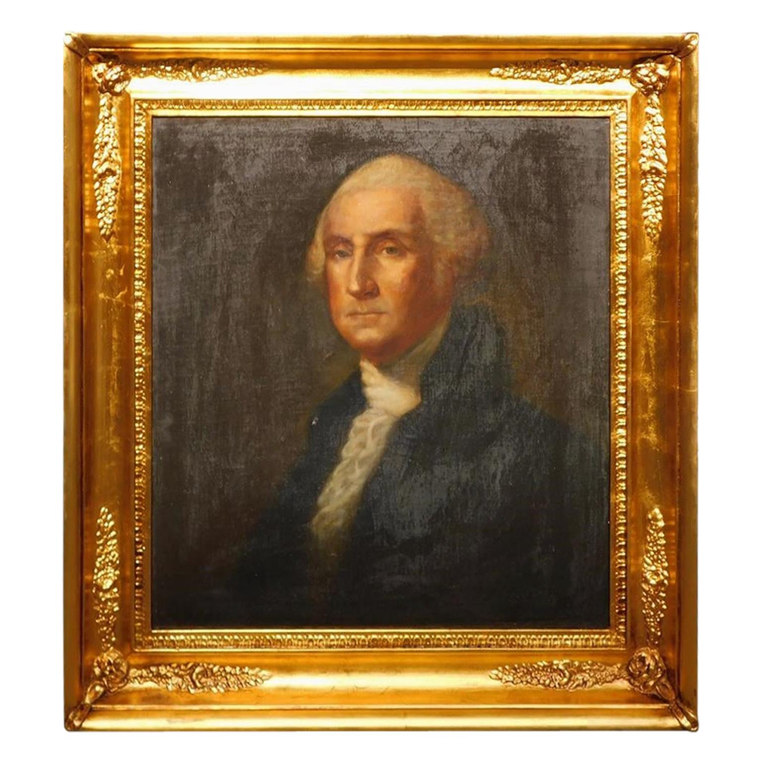 American Portrait of George Washington Oil on Canvas in Gilt Frame, Circa 1820