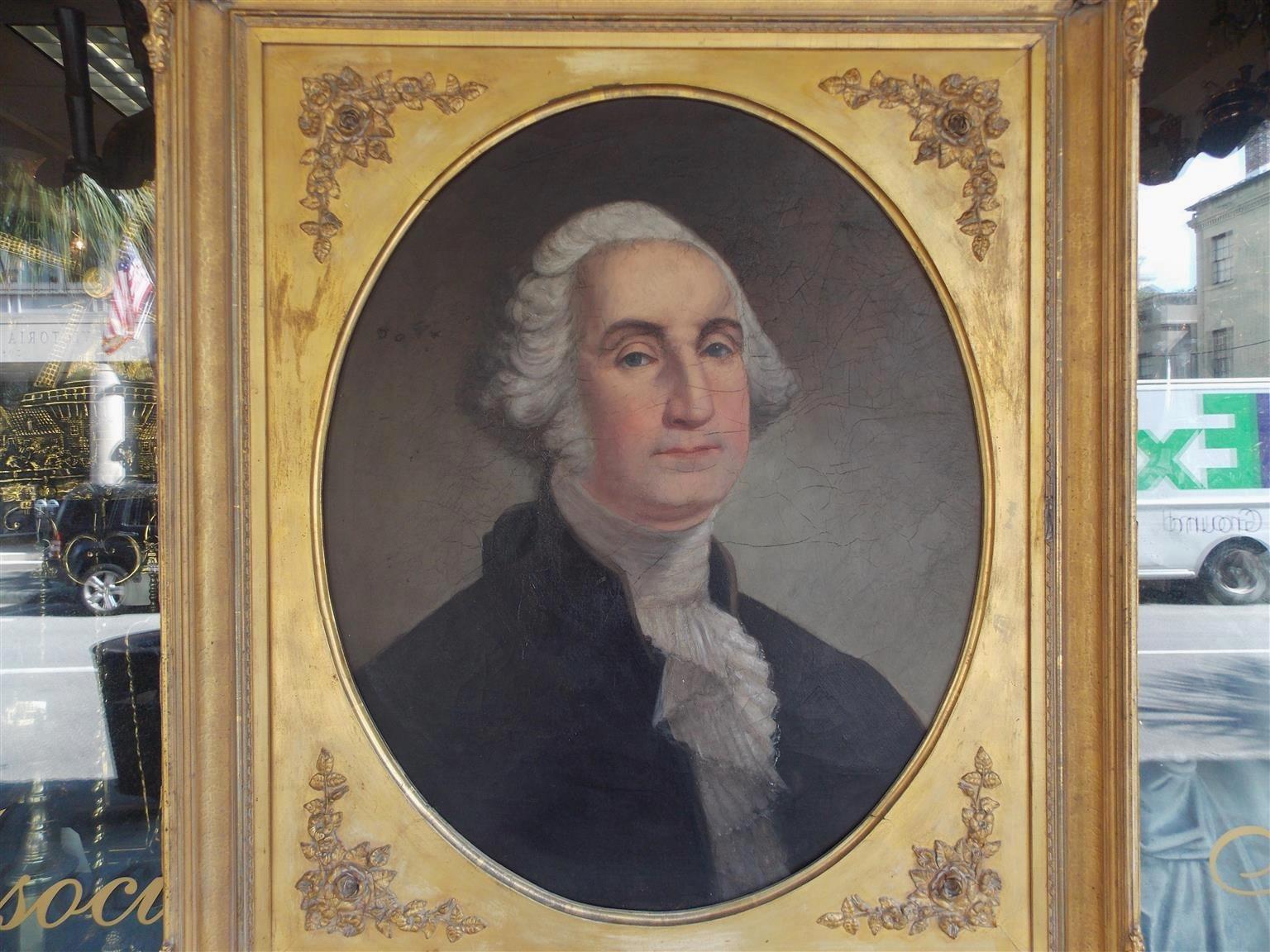 American Portrait of George Washington Oil on Canvas in Gilt Frame, Circa 1830 In Good Condition In Hollywood, SC