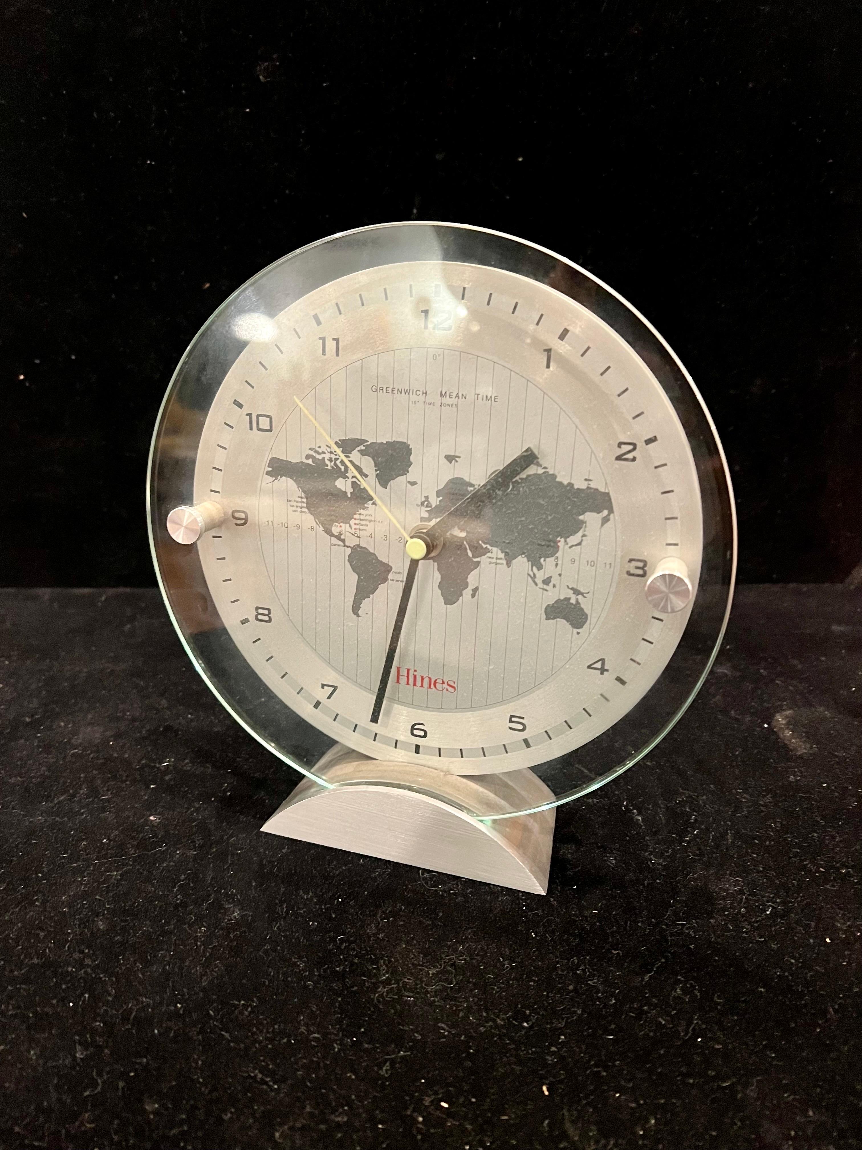 Post-Modern American Post Modern World Desk Table Clock Meridian Greenwich Mean Time