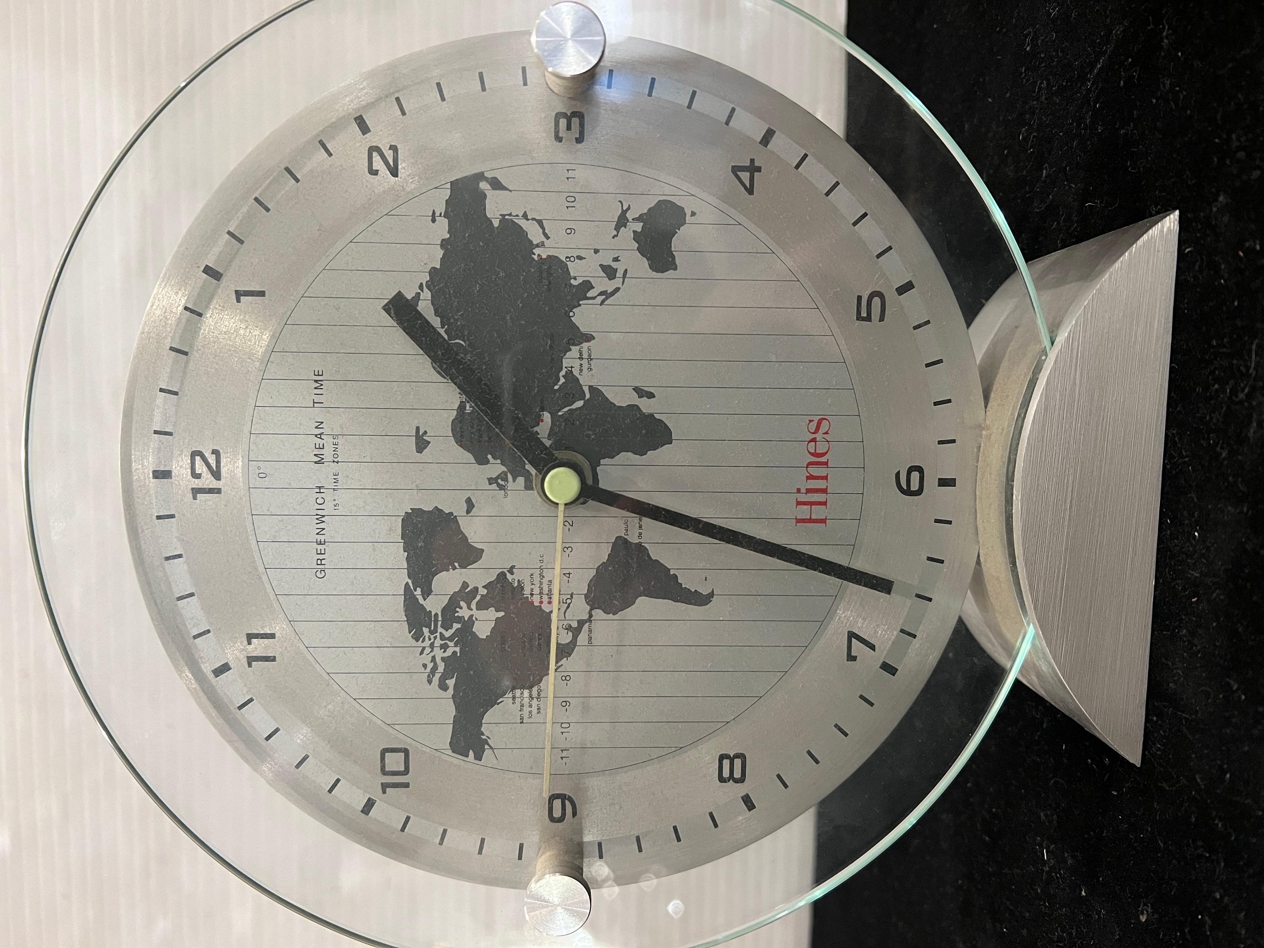20th Century American Post Modern World Desk Table Clock Meridian Greenwich Mean Time
