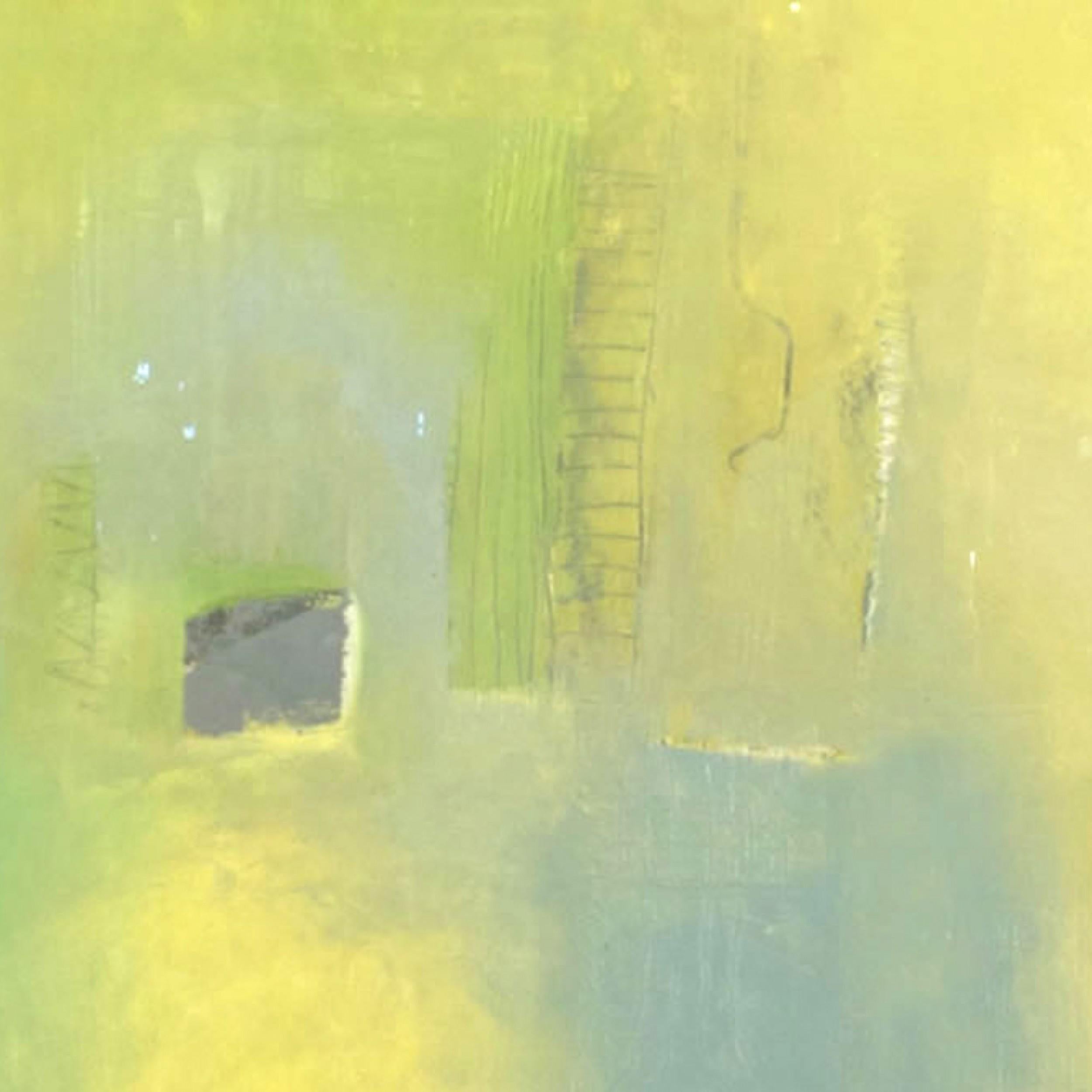 Art abstrait américain Design/One d'après-guerre, peinture à l'huile avec des nuances de vert lime dans un cadre en pin.