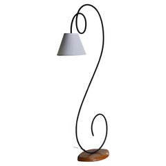 American Postmodern Designer Floor Lamp, Bent Iron, Wood