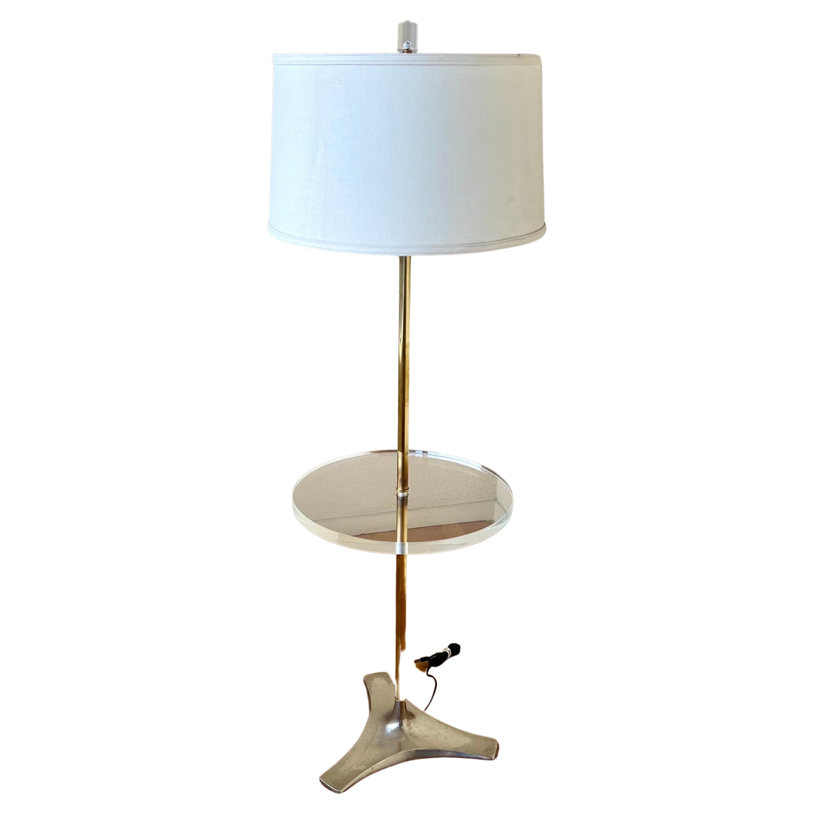 American Postmodern Lucite Brass & Chrome Table Lamp by Laurel Lighting Co.