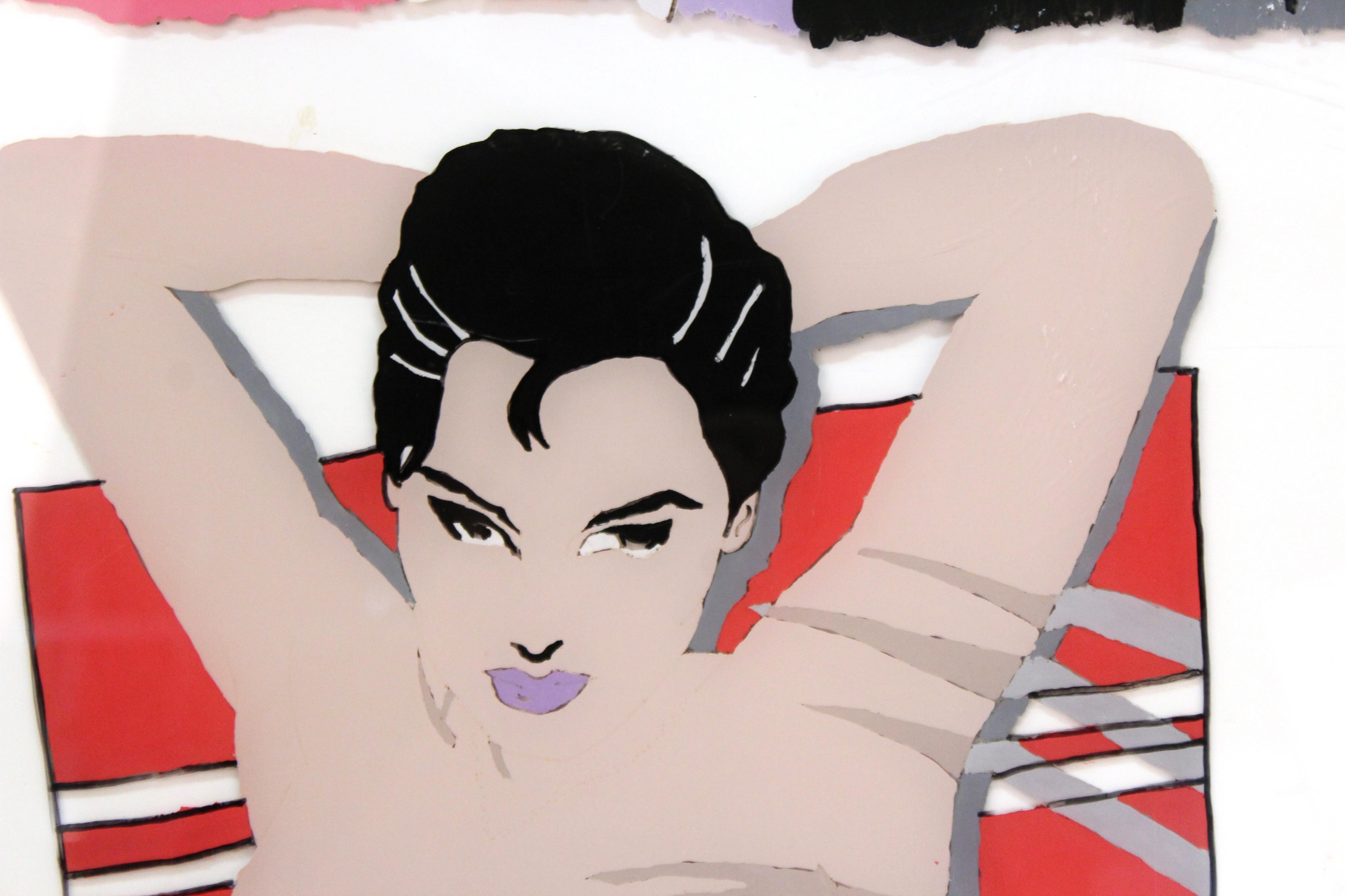 American Postmodern Patrick Nagel Style Reverse-Painted Wall Art In Good Condition In New York, NY