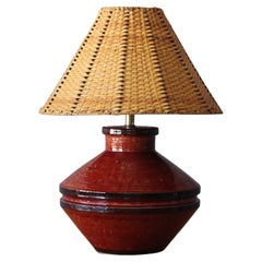 American Potter, Table Lamp, Red Glazed Ceramic, Rattan, United States, 1950s