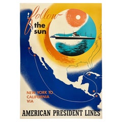 AMERICAN PRESIDENT LINES - DA NEW YORK ALLA CALIFORNIA. Manifesto di viaggio vintage originale