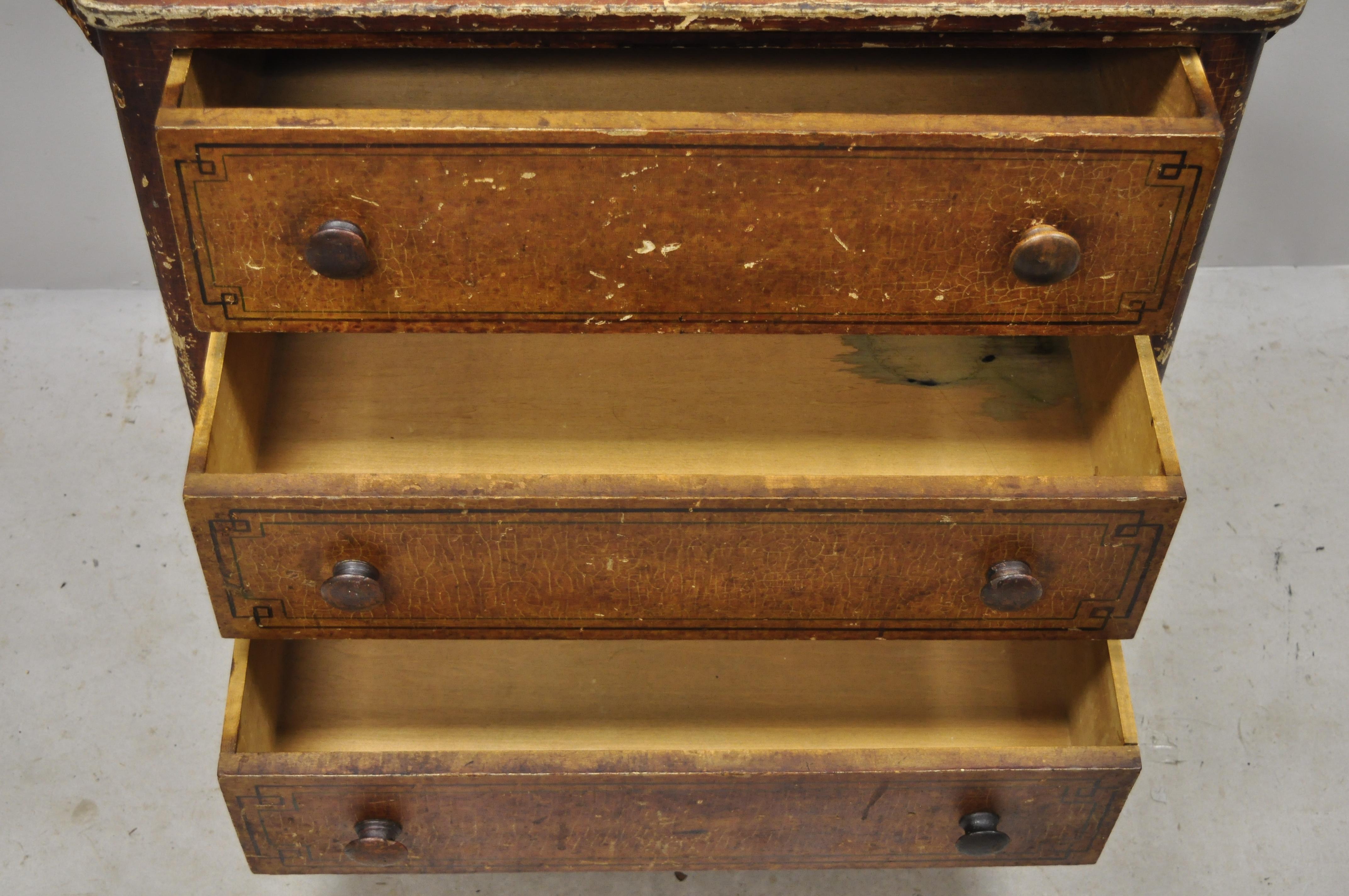 American Primitive Colonial Red Polychrome Painted 3-Drawer Washstand Commode In Good Condition In Philadelphia, PA