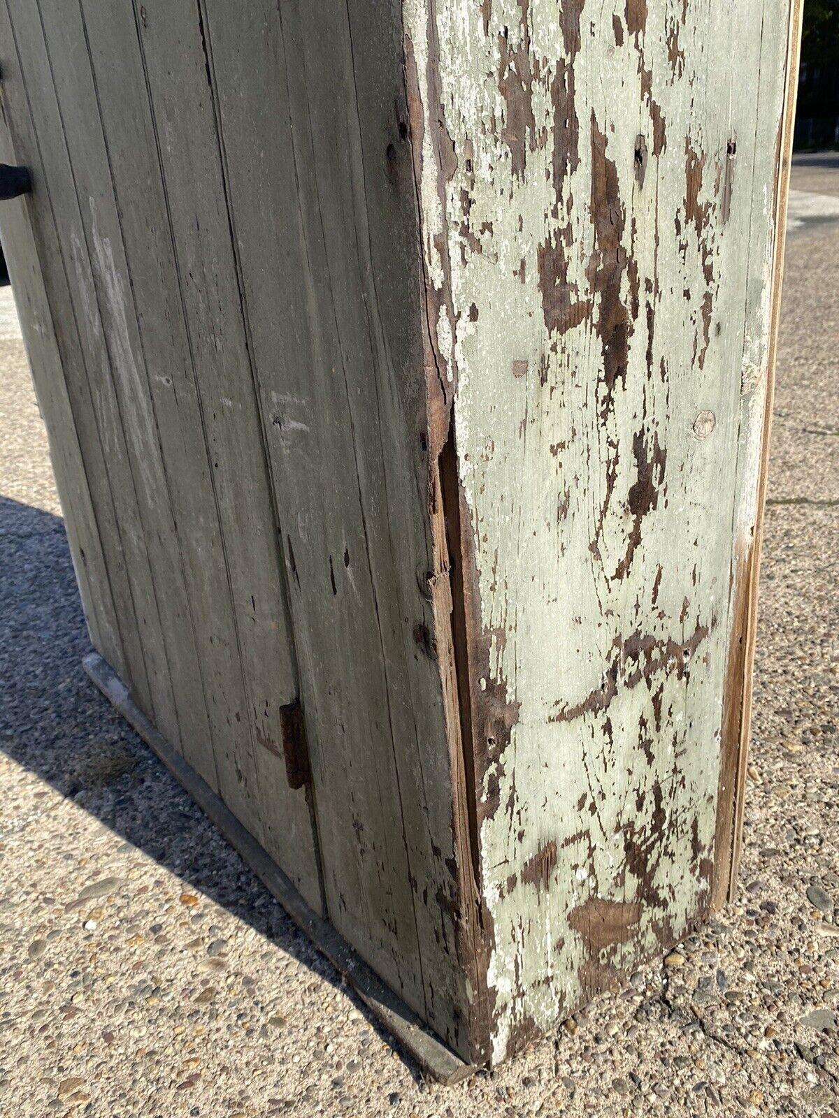 19th Century American Primitive Country Colonial Green Distress Painted Wood Cupboard Pantry For Sale