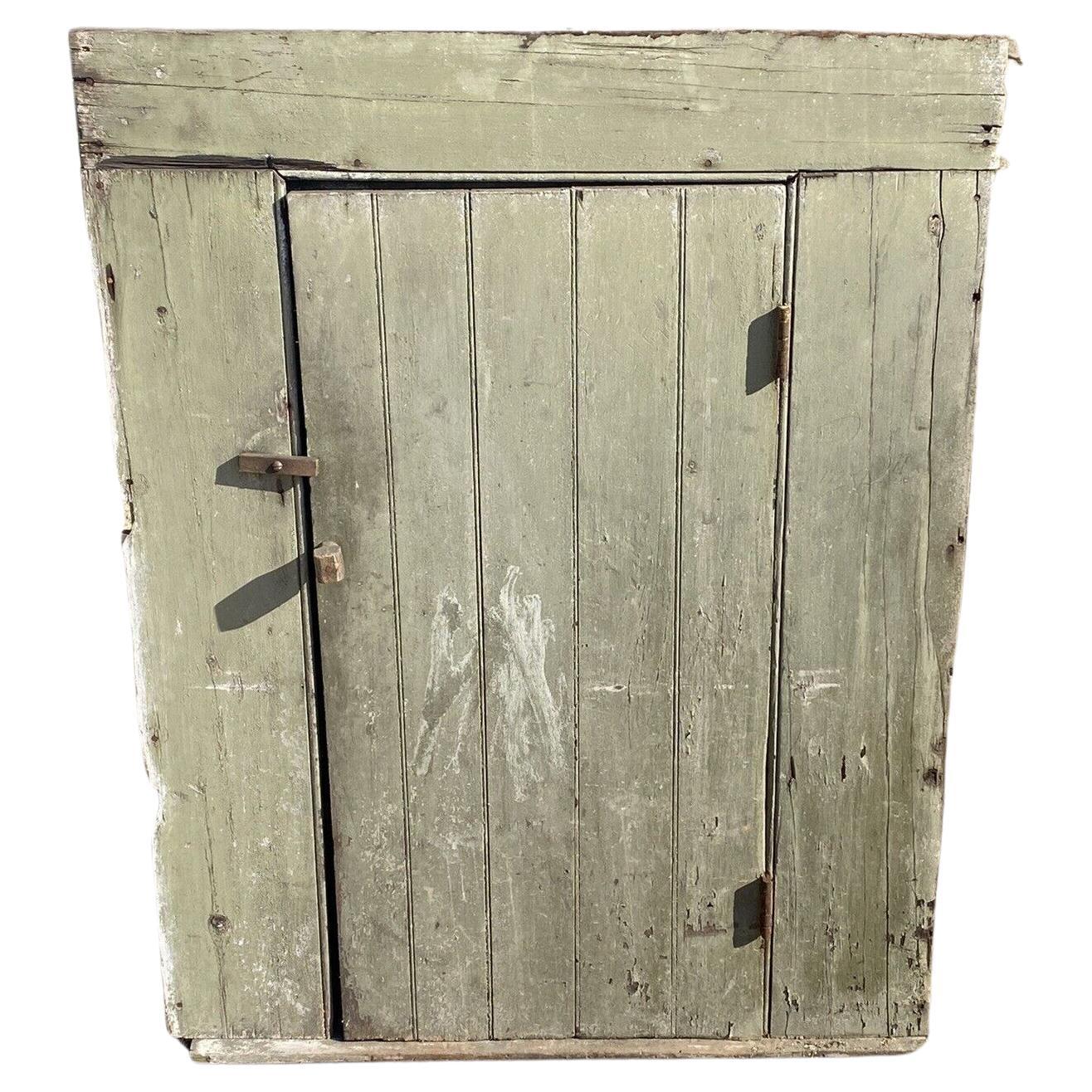 American Primitive Country Colonial Green Distress Painted Wood Cupboard Pantry
