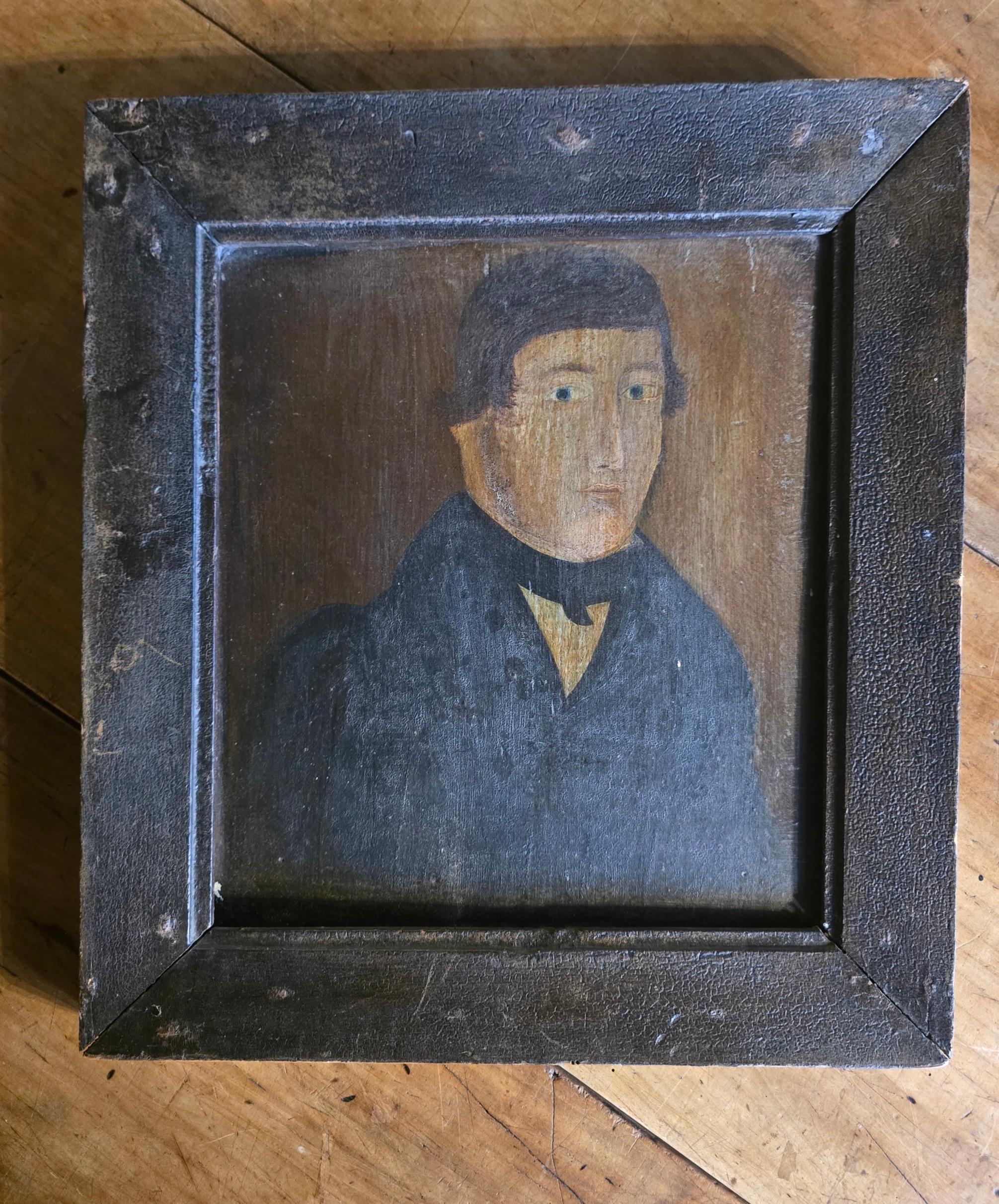 American Primitive Folk Art Portrait of a Gentleman In Fair Condition For Sale In Kingsbridge, GB